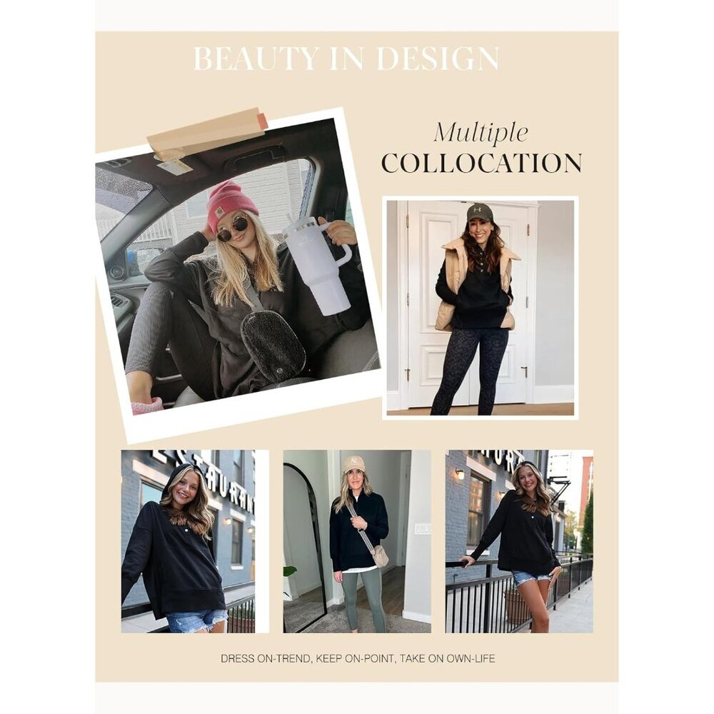 Women's Oversized Pullover Sweatshirt Long Sleeve Half Zip Casual - Picture 5 of 5